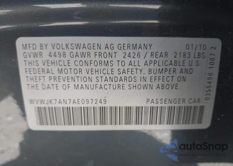 2010 Volkswagen Passat Komfort from USA, damaged, VIN WVWJK7AN7AE097249